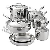 Tramontina Signature Tri-Ply Clad Stainless Steel 12-Piece Cookware Set with Lids, Pots and Pans Kitchen Set, Induction-Ready, Dishwasher-Safe, NSF-Certified, Made in Brazil