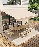 GarveeLife 10’x8’ Retractable Awning, Waterproof Patio Awning, Sun Shade Awning with Manual Crank Handle, Aluminum Frame, 280g/㎡ Polyester Fabric, for Deck, Porch, Balcony, Beige