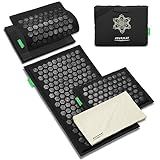 AyurMat Acupressure Mat and Pillow Set - Full Body Pro Kit for Stress Relief, Muscle Relaxation & Pain Relief - Natural Eco-Friendly Linen & Coconut Fiber Mat - Includes Carrying Bag (Black)