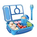 Amathley Bento Box Adult Lunch Box Kids,Lunch Containers for Adults/Kids/Toddler,5 Compartments Bento Lunch Box with Sauce Vontainers,Microwave & Dishwasher & Freezer Safe,BPA-Free (Blue)