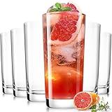 LUNA & MANTHA Drinking Highball Glasses Set of 6, Water Glasses 16 oz, Wide Mouth Design Lead-Free Crystal Glassware, Tall Glass Cups for Mojito and Tom Collins, Cocktail