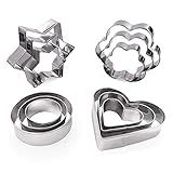 MCIGICM Cookie Cutters Shapes Baking Set, 12PCS Flower Round Heart Star Shape Biscuit Stainless Steel Metal Molds Cutters for Kitchen Baking Halloween Christmas