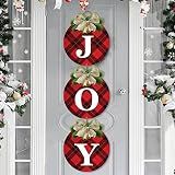 Outdoor Christmas Door Decorations, Joy Sign for Front Door, Buffalo Plaid