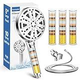 Filtered Shower Head with Handheld, FunnyAir Filtered Shower Head with 3-PCS Filters For Hard Water, 10-Spray Modes 5" High Pressure Shower Head, 2 Built-in Power Jets Shower Heads, Chrome