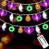HUGSVIK Halloween Lights String, 50LED Pumpkin Bat Ghost Eyeball Battery Operated String Lights, Waterproof Halloween Fairy Lights for Home Window Porch Gate Party Indoor Outdoor Decorations