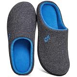 VeraCosy Men's Two-Tone Cozy House Slippers Dark Gray/Blue, 11-12 US