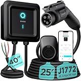 EVIQO EV Charger Level 2 48 Amp - Level 2 EV Charger Hardwired, 240V Electric Vehicle Charging Stations, J1772 Chargers 11.5kW, Wall EV Chargers for Home, EVSE EV Charging Station 25' Cord