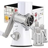 Geedel Rotary Cheese Grater, Kitchen Mandoline Vegetable Slicer with 3 Interchangeable Blades, Easy to Clean Rotary Grater Slicer for Fruit, Vegetables, Nuts