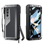 Libeagle Compatible with Samsung Galaxy Z Fold 4 Case with Metal Bumper Premium Rugged Heavy Duty Shockproof Protective [S Pen Holder] [Hinge Protection] [Screen Protector] Stand Cover 5G 2022-Black
