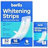 Berlix Teeth Whitening Strips (16 Treatments, 32 Count), Enamel Safe for Teeth Whitener, Whitening Strips with Coconut Oil, Formulated to Be Gentle & Non Slip and Quick-Dry, Stains Removal