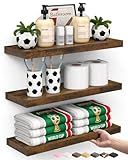 BAYKA Bathroom Floating Shelves for Wall Set of 3 - Rustic Brown Farmhouse Wood Shelves Over Toilet for Bedroom, Kitchen, or Living Room Decor Display, Storage for Plants, Toilet Paper or Bath Towels