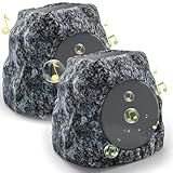 Outdoor Rock Speaker 60W Deep Bass Multi-Sync up to 100 Speakers Auto-Pairing, IPX7 Waterproof Solar-Powered Bluetooth Speaker Perfect for Pool, Garden, Patio, Ideal for Music Entertainers - 2 Pack