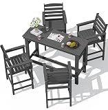 SERWALL Outdoor Bar Set, 4 Adirondack Bar Chairs & Bar Height Table, Grey