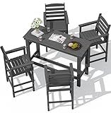 SERWALL Outdoor Bar Set - 4 Adirondack Bar Chairs & Bar Height Table with 1.6" Umbrella Hole, All-Weather HDPE Patio Furniture for Poolside, Backyard, Garden - Grey