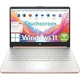 HP Touchscreen Laptop Computer for Student Home Study, 1-Year Office 365, Intel Processor, 4GB RAM, 64GB eMMC, WiFi 6, Bluetooth 5.4, 14 inch, Webcam, Type-C, HDMI, Pale Rose Gold, Windows 11 S