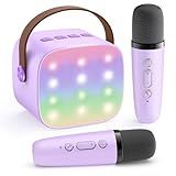YLL Mini Karaoke Machine with 2 Wireless Microphones, TOP Kids Gifts for Girls Ages 3, 4, 5, 6, 7, 8, 9,10,11,12 +Year Old, 4-12 Years Old Birthday Toy Gift for Girls Boys Party (Purple)