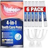 Teeth Whitening Pen Kit - 35% Carbamide Peroxide, Stain Removal, 4 Whitening Pens + 2 Remineralizing Pens, Enamel Repair, Anti-Cavity, Sensitive Teeth Care, 6 x 0.14 fl oz(Mint)