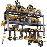 Spampur Power Tool Organizer for Tool Storage, Drill Holder Wall Mount with Screwdriver Organizer, Tool Holder for Garage Wall Organization, Heavy Duty Metal Tool Shelf with Battery Holder