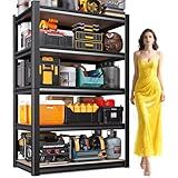 AOAORGG 5-Tier Garage Shelving Heavy Duty Storage Shelves, Metal Adjustable Shelving Unit, Utility Garage Organizer Shelf for Basement, Pantry, Kitchen, Warehouse, 31.5" W x 13.8" D x 71.2" H, Black