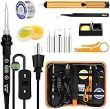 Soldering Iron Kit 80W LCD Adjustable Temperature 180-520℃ Solder Kit Electronics 13 in 1 Welding Tools with ON/OFF Switch, Solder Wire, Flux, 5 Soldering Tips, Desoldering Pump, Stand, Tweezers