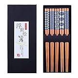 Antner 5 Pairs Natural Bamboo Chopsticks Reusable Classic Japanese Style Chop Sticks Gift Sets, Dishwasher Safe, 8.8 Inch/22.5cm