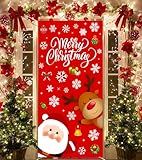 IMISHM Cute Christmas Door Decorations Santa Elk Christmas Door Cover Christmas Hanging Wall Decorations Christmas Door Banner for Christmas Indoor Outside Decorations