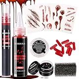Halloween Fake Blood SFX Makeup Kit – Fake Blood Spray, Dripping Blood, Coagulated Gel, 4 Wound Tattoos, Blood Capsules, Cleaner Soap – Realistic, Washable Makeup for Zombie/Vampire/Monster