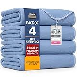 Utopia Bedding Washable Underpads 34" x 36" (Pack of 4), Waterproof Reusable Heavy Absorbency Incontinence Bed Pads for Adults, Kids, Elderly and Pets, Bedwetting Pads for Sofa and Couch (Blue)