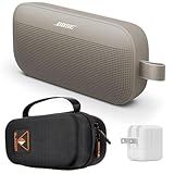 Bose SoundLink Flex Portable Bluetooth Speaker (2nd Gen), Outdoor Speaker with Hi-Fi Audio, Up to 12 Hours Battery, Waterproof and Dustproof, with Slinger Hard Travel Case & USB Plug (Sandstone)