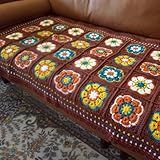 Handmade Granny Square Crochet Throw Blanket, Light Weight, Soft, Warm, Cozy, Home Decor (Khaki) 53" x30"