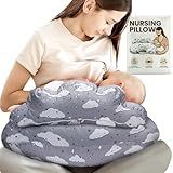 Nursing Pillow – Breastfeeding Pillows with Security Fence for Enhanced Support & Comfort – Removable Cotton Cover, Adjustable Waist Strap, Newborn Essentials Must Haves Baby Registry Search
