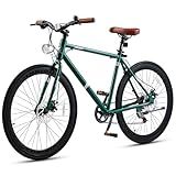VIRIBUS Hybrid Bikes, 28 inch Road Bike for Tall Men, Lightweight Aluminum 700C City Bike Adults, 7 Speed Mens Commuter Bikes, Adult Hybrid Bicycle, Light Blue