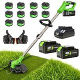 2026 Upgrade 48V 3 in 1 Electric Weed Wacker Cordless, 12’’ Electric Weed Eater Battery Powered 2x4.0AH, Cordless String Trimmer with Auto Spool Feed with 10 Replacement Spools - 1 pcs Green