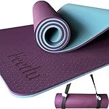 Feetlu Extra Thick Exercise Yoga Mat with Strap - 2/5 Inch (10MM), Non-Slip Workout Mat for Yoga, Pilates, and Floor Exercises(Dark Purple & Blue Gray)