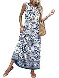 Summer Dresses for Women Long Maxi Sun Dresses Sleeveless Boho Italian Dress Maternity Beach Vacation Clothes Spring Fashion Ethnic Floral XL