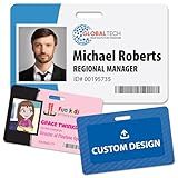 Custom Print Employee ID Badge, Double Sided with Name, Photo, Logo, and Barcode – Unique Photo ID Card Solution (ID Horizontal)