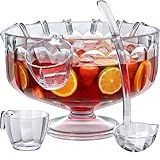 Amazing Abby - Paloma - Acrylic 2-Gallon Punch Bowl Set, Plastic Clear Punch Bowl with Ladle and 8 Cups, Beverage Server Set, BPA-Free, Shatter-Proof, Great for Wedding, Party, and Outdoor Hosting