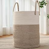 JMvicyroam 60L Cotton Rope Laundry Basket Hamper, Brown
