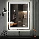 VanPokins LED Bathroom Mirror, 24x32 Inch Gradient Front and Backlit LED Mirror for Bathroom, 3 Colors Dimmable CRI>90 Double Lights, IP54 Enhanced Anti-Fog, Hanging Plates Vanity Mirror with Lights
