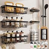 Veken Rustproof & Waterproof Shower Caddy 6-Pack, No Drilling Adhesive Shelves Rack with Soap Holder, Large Capacity Bathroom Organizers and Storage, Wall-Mounted Kitchen & Home Decor