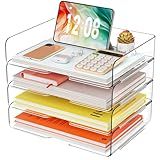 YKLSLH 4 Trays Paper Organizer Letter Tray - Acrylic Desk File Organizer, Stackable Clear Paper Holder Sorter Office Organizer for Letter/A4, Office File Ipad Books Notes Etc