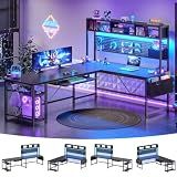SEDETA 67" L Shaped Gaming Desk with Pegboard LED Lights and Power Outlet
