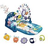dearlomum Baby Play Mat Gym, Funny Play Piano Tummy Time Activity Mat with 5 Infant Sensory Toys, Music and Lights, Boy & Girl Gifts for Newborns 0 to 3 6 9 12 Months (Blue)