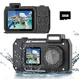 33FT Underwater Camera 4K 30FPS Waterproof Digital Camera with Dual Screens Selfie Built-in 2500 mAh Battery for Snorkeling,Novice Photographer,Black