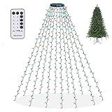 Dazzle Bright Christmas Tree Lights, 448 LED Waterfall Tree Topper Lights with Remote & 8 Lighting Modes, 8.2FT X 16 Lines Christmas Light for Outdoor Yard Party Xmas Trees Decoration (Multi-Colored)