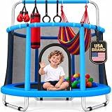 Happin® 55’’ Trampoline for Kids with Safety Enclosure, Indoor & Outdoor Toddler Trampoline, Ultra Safe Design with Multi Activity Accessories, Perfect for Boys & Girls Ages 1–8