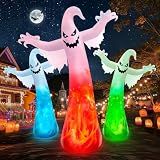 12FT Giant Halloween Inflatables Ghost with 3-Colored Flame Rotation Light