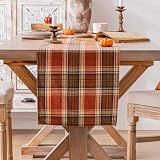AQOTHES Plaid Fall Thanksgiving Rust Orange Table Runners 72 inches Long