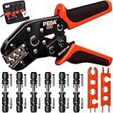 PEBA Crimping Tool Kit, Solar Crimper for AWG 16-10 Solar Panel Cable Wire, with 6 Pairs IP68 Solar Connectors and 1 Pair Solar Connector Spanner Wrench | Ratchet Crimp Tool Kit - Solar Installation