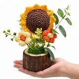 Tileafry Handmade Crochet Knitted Sunflower Bouquet Creative Knitted Potted Plant Mini Cute Home Desktop Decorations and Gifts for Friends, Lovers, Classmate,Mother's Day